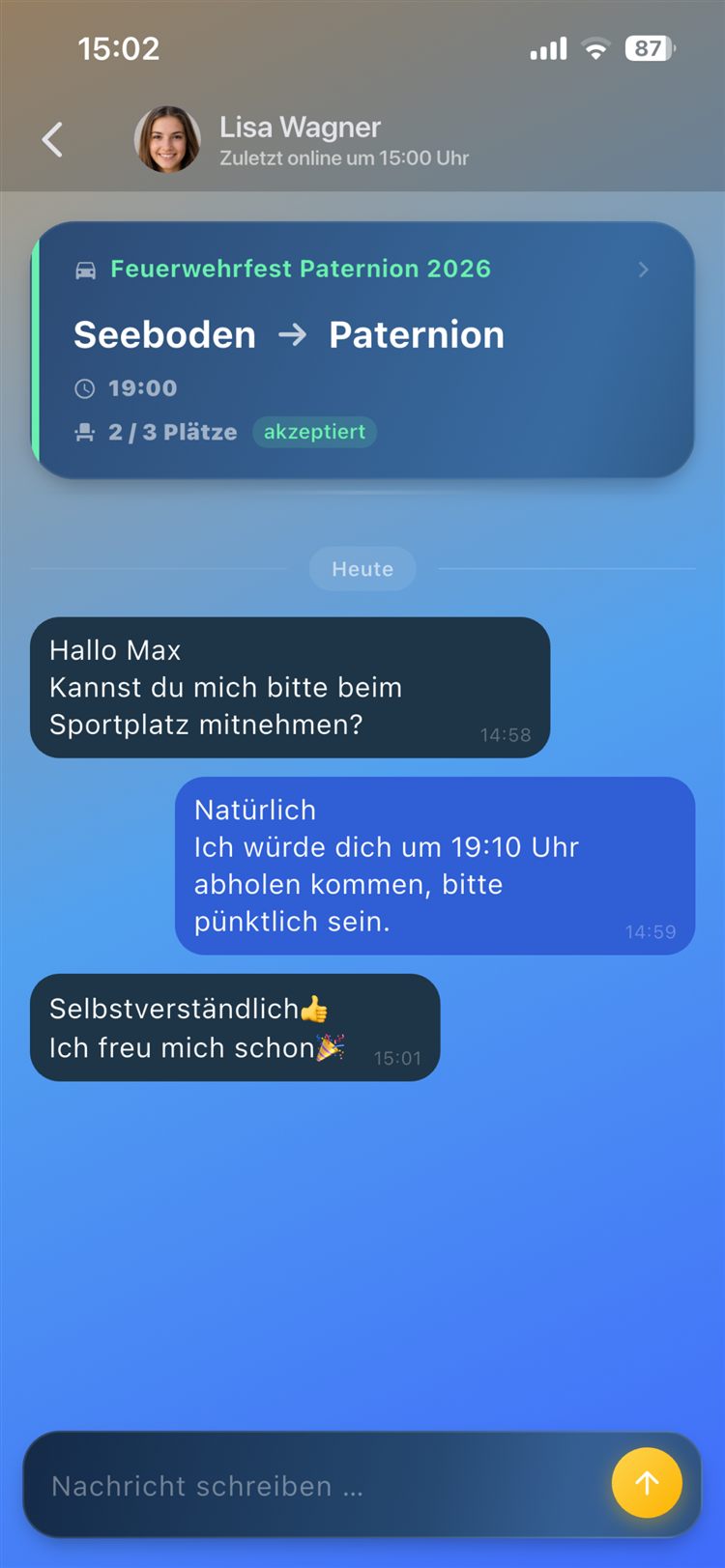 Chat in der EventRide App