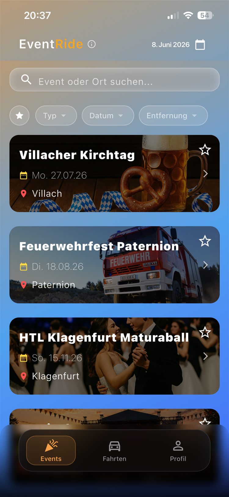 Events entdecken in der EventRide App